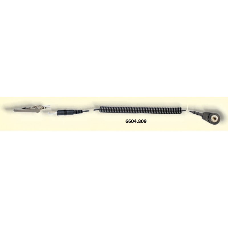 6604.809 Kabel spiralny do opaski metalowej na rękę, zatrzask 4 mm / banan 4 mm