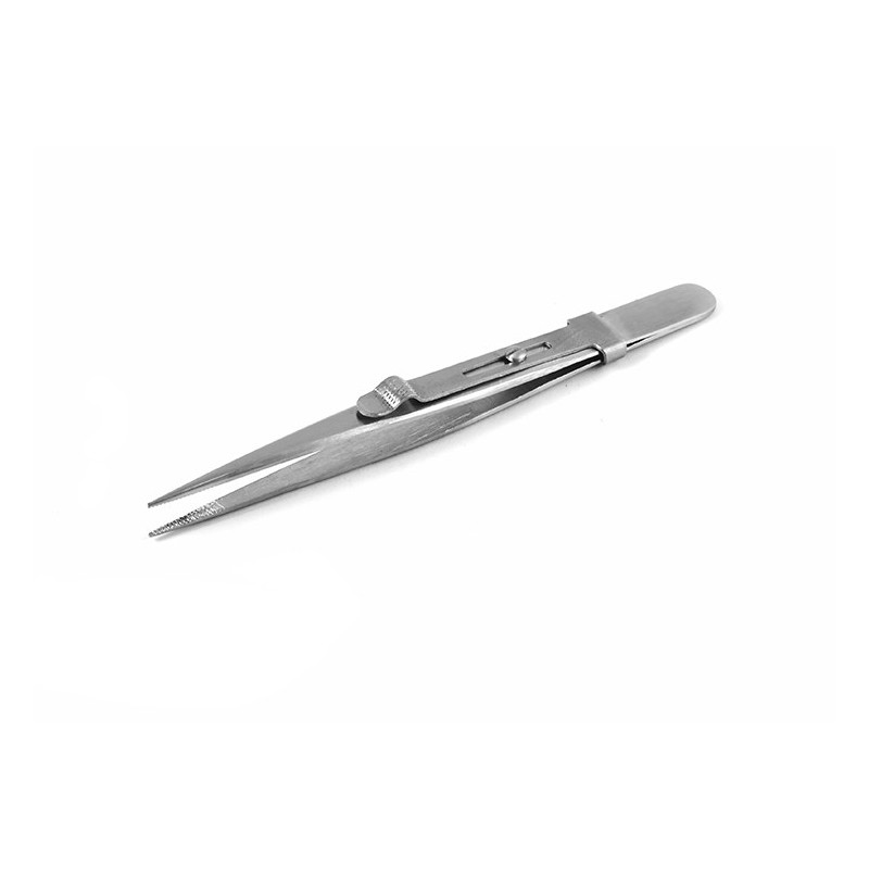 SIPEL 227-SA pęseta prosta 140 mm z suwakiem blokującym, końce 1.0 mm